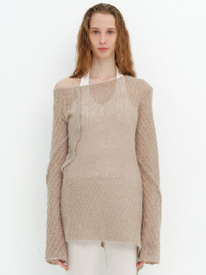 DIAGONAL UNBALANCE KNIT / BEIGE