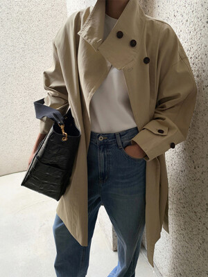 High Neck Half Trench Coat_BEIGE