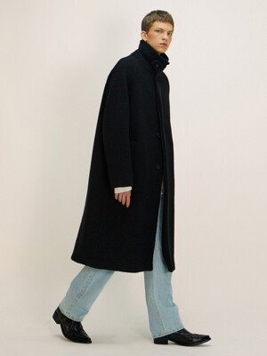 wool boucle balmacaan coat_black