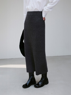 WOOL BLENDED RIBBED LONG SKIRT