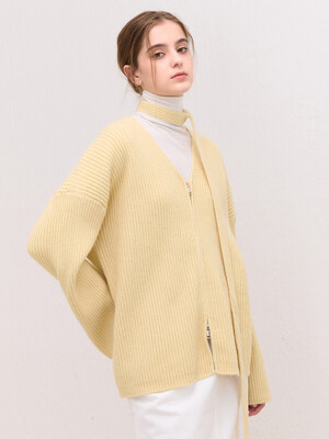 V-NECK TWO-WAY RIBBON CARDIGAN YELLOW