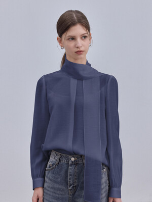 Tencel Scarf Blouse_Navy