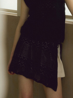 comos 1395 layered punching knit skirt (black)