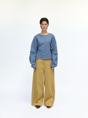 ROUNDED TUCK BLOUSE_BLUE CHECK