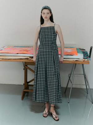 Check Sleeveless A-line Long Dress VC2573OP302M