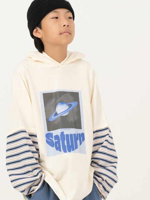 쿠르나르 SATURN 레이어드 스트라이프 주니어 후드티 크림