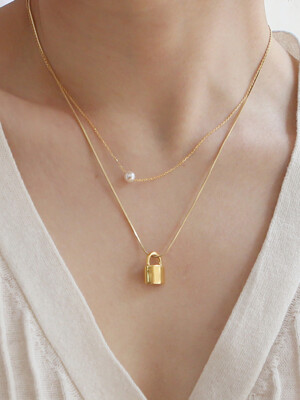 padlock pendent necklace-gold (silver925)