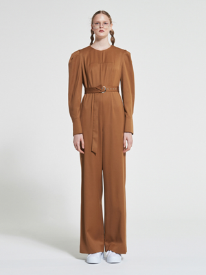 Belted Wool Jumpsuit BROWN