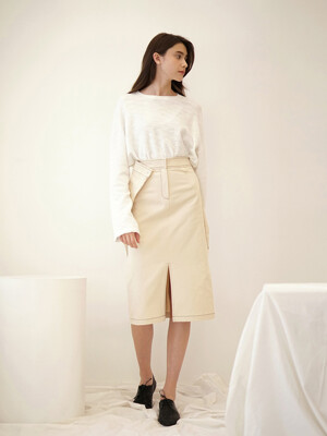 Stitch Cotton Skirt_Ivory