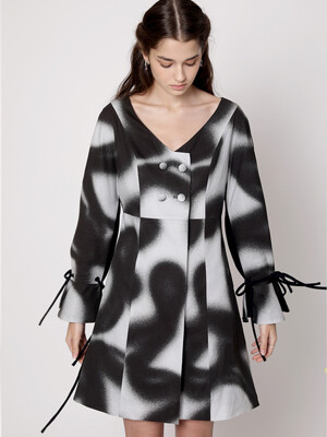 Water Wave Print Bell Sleeve Trench Coat