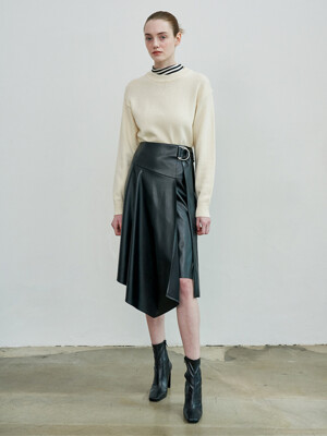 Eco leather belted skirt (BLACK)