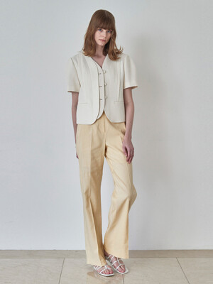 LINEN SEMI WIDE PANTS(butter yellow)