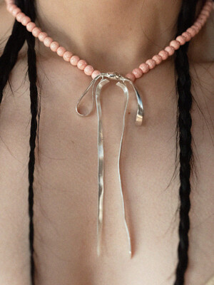Vintage pink ribbon necklace