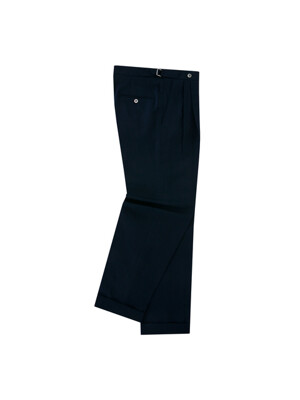 Linen soft adjust 2Pleats Trousers (Navy)