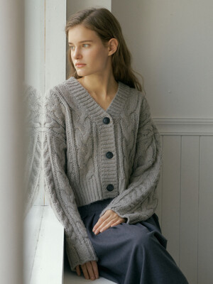 V. bold cable knit cardigan (gray)