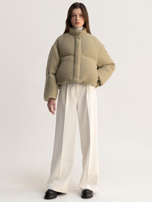 wool boucle crop padding jacket (dusty khaki)