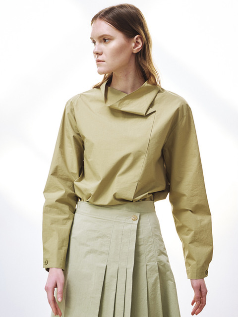 셔츠 - 노니에르 (NONNIERE) -  High neck cotton shirt (olive)