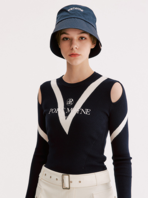 CUT-OUT SHEVRON KNIT - NAVY