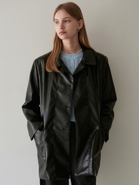 아우터 - 얀13 (YAN13) - UNICK LEATHER HALF JACKET_BLACK