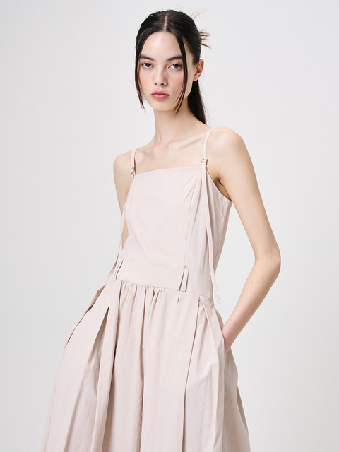에트몽]Neck Cut-Out Shirring Dress, Sky Blue