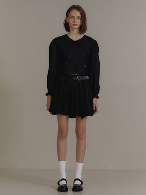 ANOETIC BUCKLE PLEATS WRAP SKIRT_BLACK