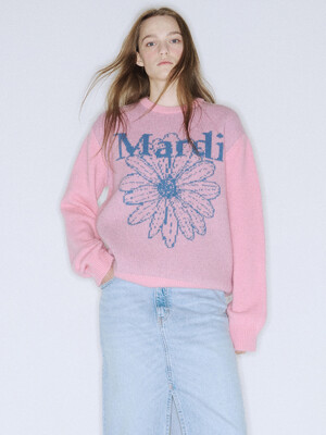 CASHMERE BLENDED PULLOVER FLOWERMARDI_PEONY BLUE
