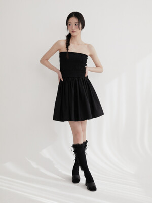 Smock chiffon shirring dress (BLACK)