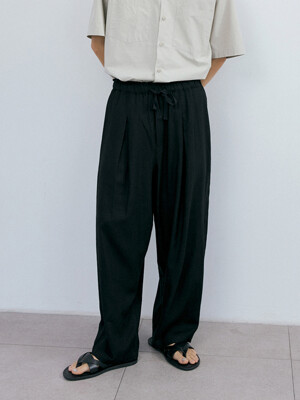 Pleats linen deep tuck pants (black)