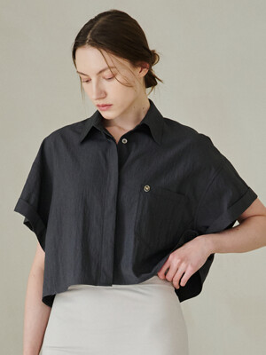 Roll Up Pocket Crop Shirts - Dark Gray