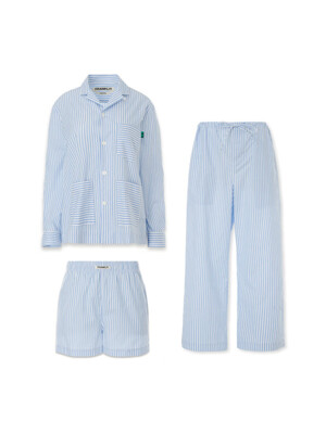 FRANKLY 3 Piece Stripe Pajama Set, SkyBlue