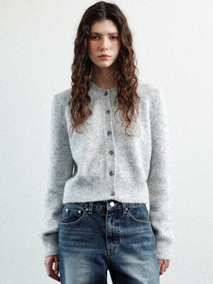 fluffy round cardigan (light grey)