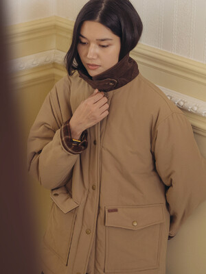 Corduroy collar point padded jumper_Beige