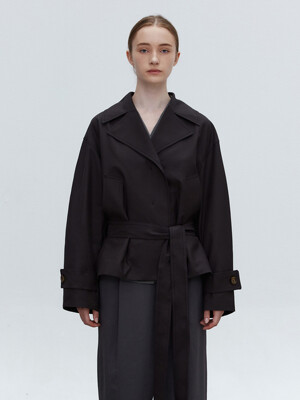 TOF DOUBLE HALF TRENCH COAT  CHARCOAL