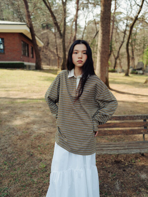 Khaki pin stripe collar t-shirt (khaki)