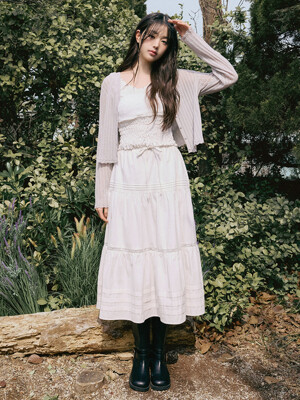 LACE PINTUCK LONG SKIRT WHITE