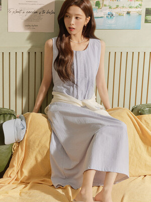 [7차리오더]Pintuck long sleeveless dress - Sky blue