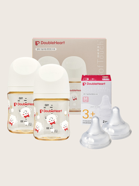 더블하트 3세대 헬로베이비 160ml 트윈팩(젖병2개/노꼭지)+젖꼭지2개
