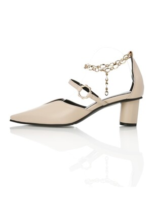 Chain Point Strap Pumps- MD1055 Skin Beige