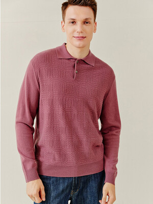 바둑판 텍스처 셔츠 캐시미어 니트 풀오버 Go Board Texture Shirt Pullover(Berry)