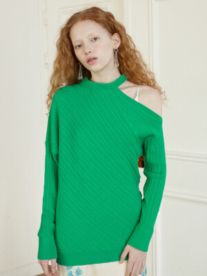 [BC21SSKN40GN] LIKE CASHMERE TINY CABLE KNIT TOP [GREEN]