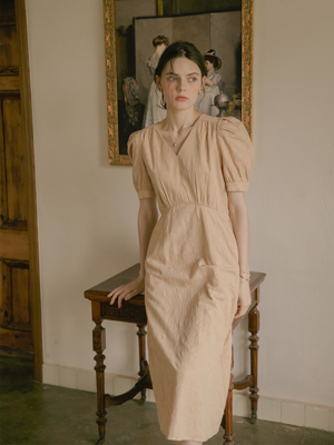 SIA volume v neck dress_coral beige