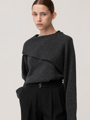 Shawl Knitted Pullover Charcoal-Melange