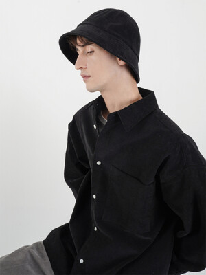 STITCH CORDUROY BUCKET HAT_BLACK