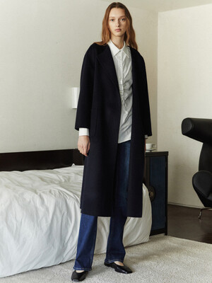 Collarless Handmade Coat_Navy