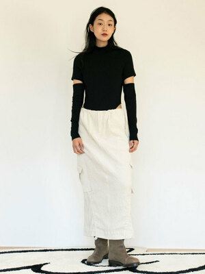 SHIRRING CARGO LONG SKIRT_IVORY