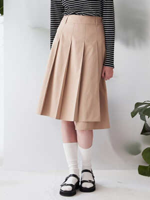 Unbalance Pleats Midi Skirt  Beige (KE3227M05A)