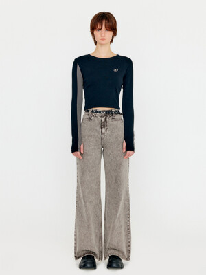 COLOR PIGMENT DYING WIDE DENIM PANTS - GRAY