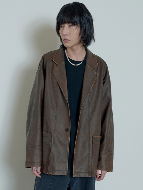 아우터 - 이넥시스 (inexcis) - Vintage Leather Jacket (Brown)
