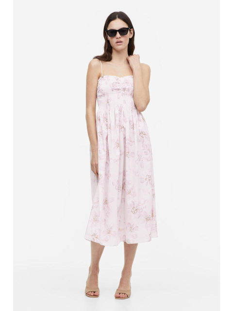 원피스 - 에이치엔엠 (H&M) - 스모킹 디테일 코튼 드레스 크림색/핑크 플로럴 1163482001