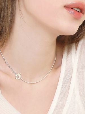 [aube] Flower Toggle Silver Necklace AN012